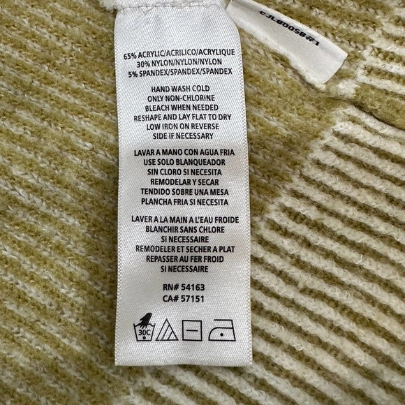 CALVIN KLEIN JEANS Contrast Cuff Sweater SZ L Olive Tan Cream Stripes - Picture 7 of 10